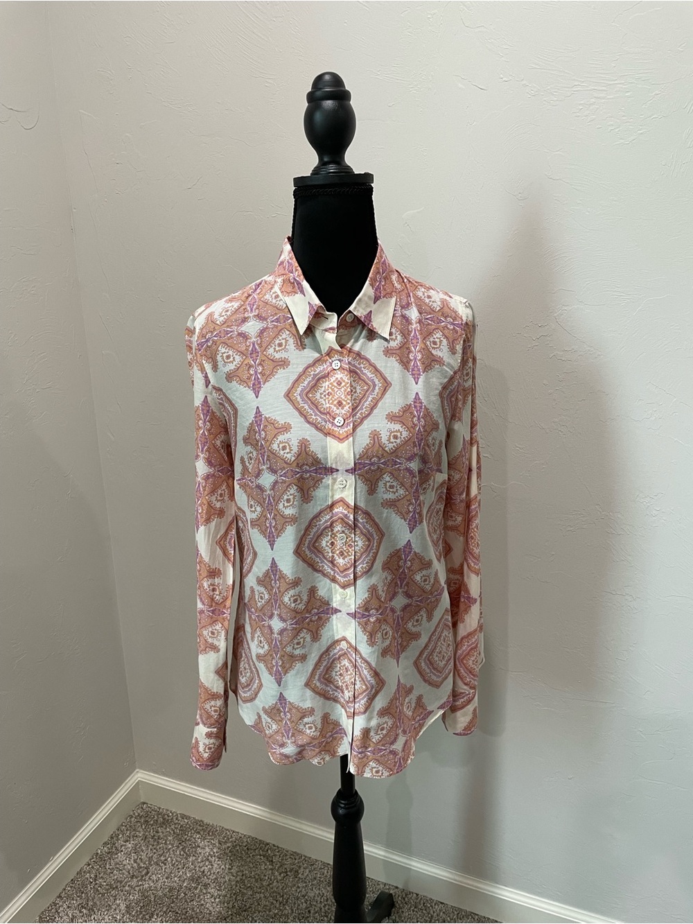 J. Crew Cream Button-Down with Pink Paisley Motif The Perfect Shirt